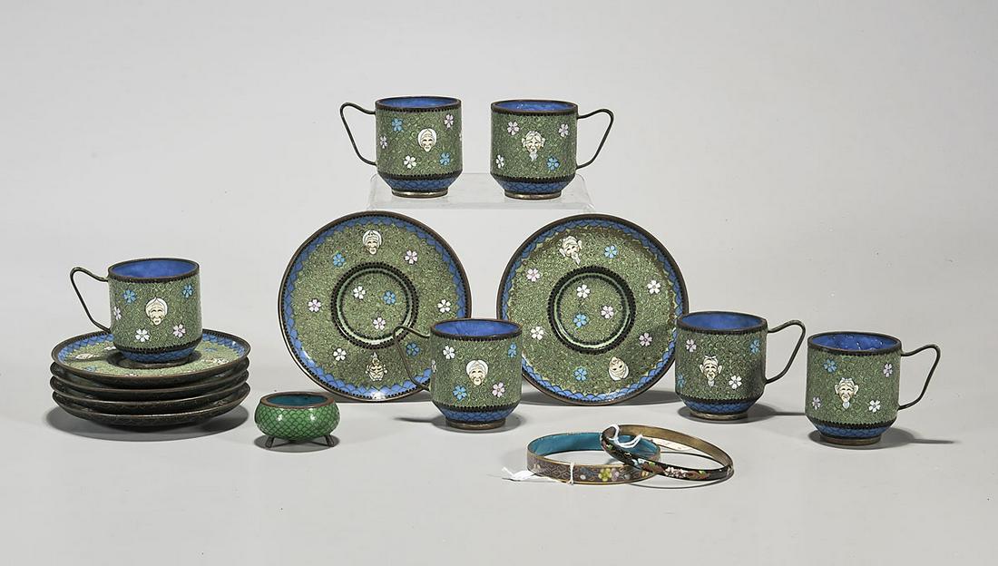 Group of Chinese & Japanese Cloisonne Pieces: Group of sixteen Chinese cloisonné enamel pieces; Provenance: the Estate of Ted Adameck; L: 4 1/4" (largest)