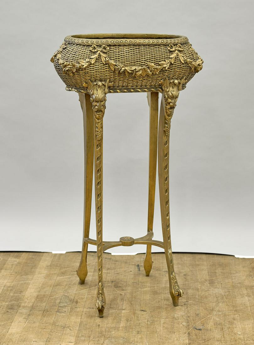 Antique French Gilt Wood & Wicker Flower Basket (1 of 1)