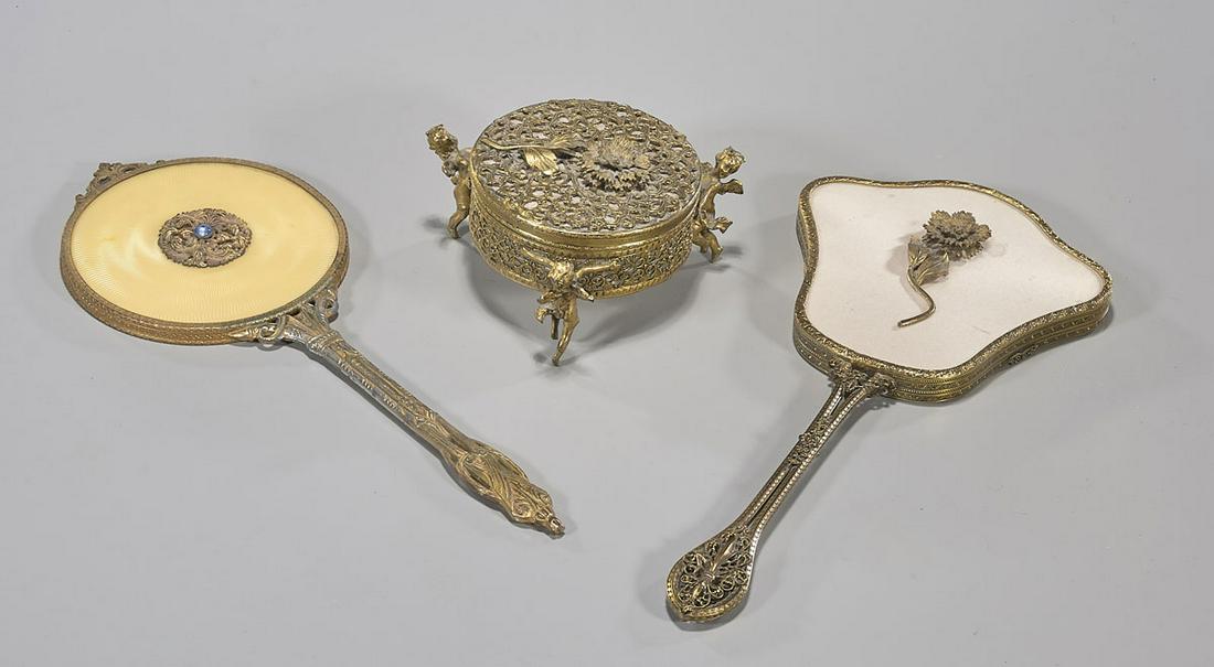 Group of Three Continental Gilt Bronze or Brass Vanity (1 of 3)