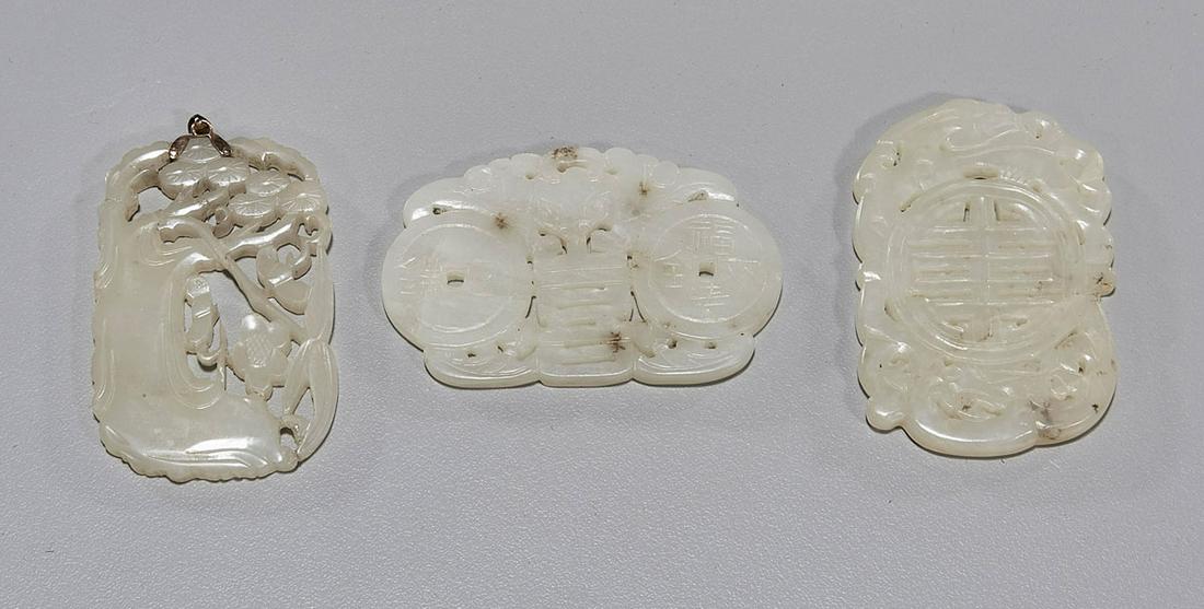 Group of Three Antique Chinese Carved Jade Plaques (1 of 2)