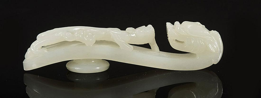 Chinese Carved White Jade Buckle (1 of 2)