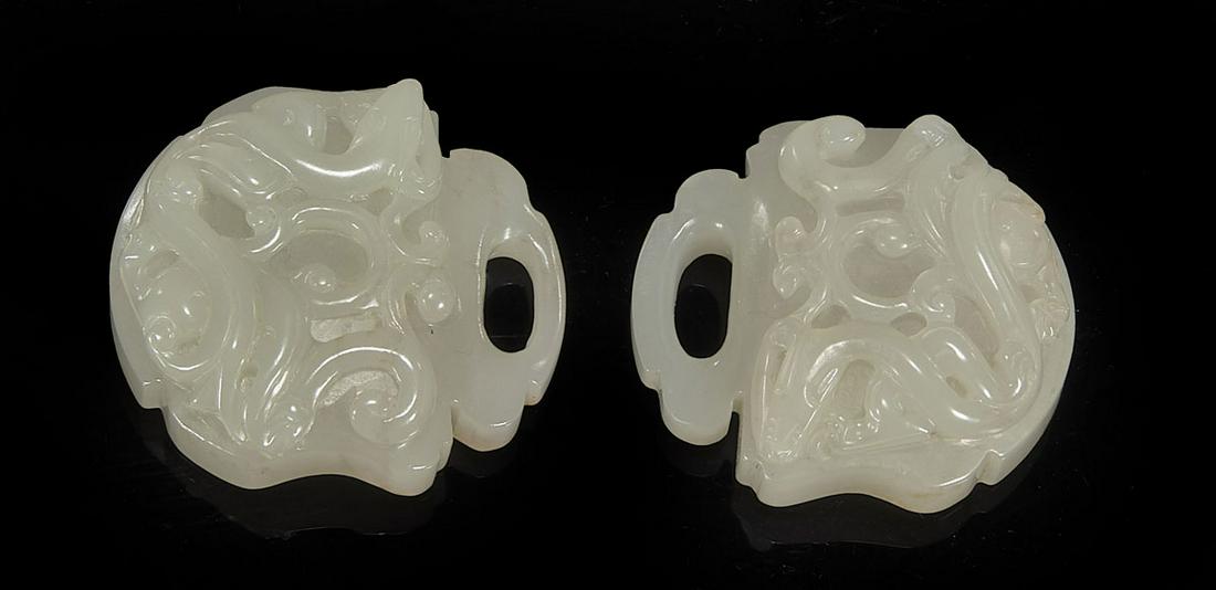 Two Chinese Carved Celadon Jade Belt Hooks (1 of 2)