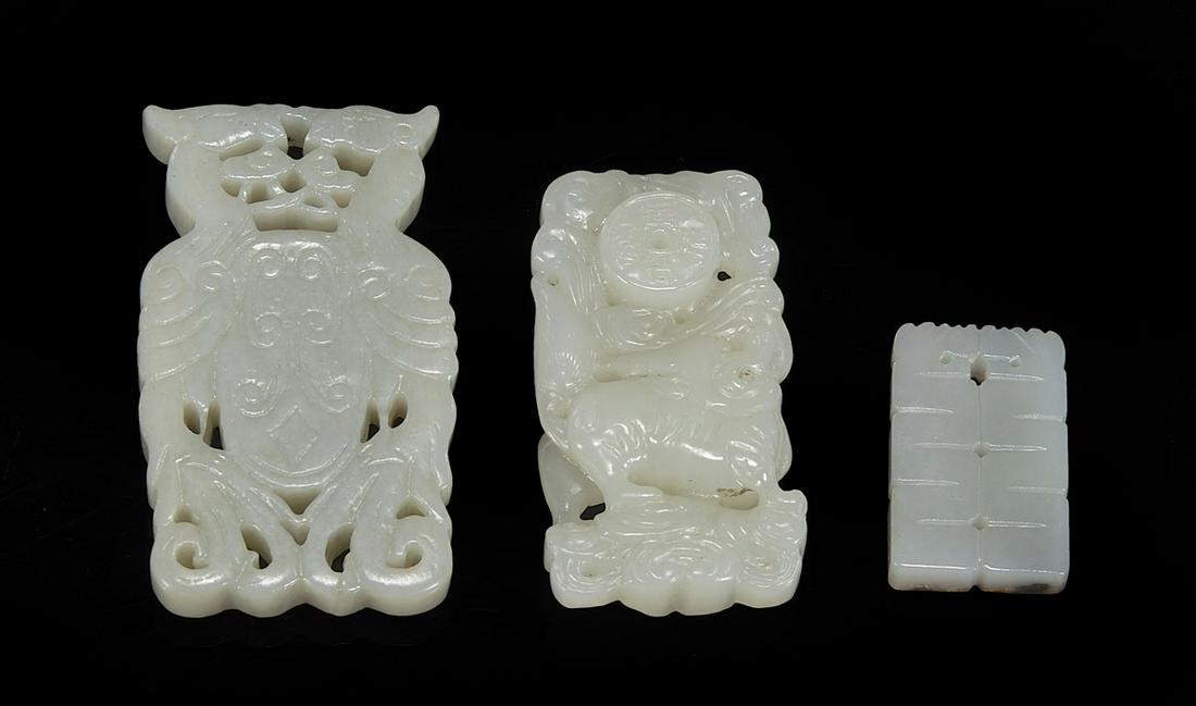 Three Chinese Carved Celadaon Jade Plaques (1 of 2)