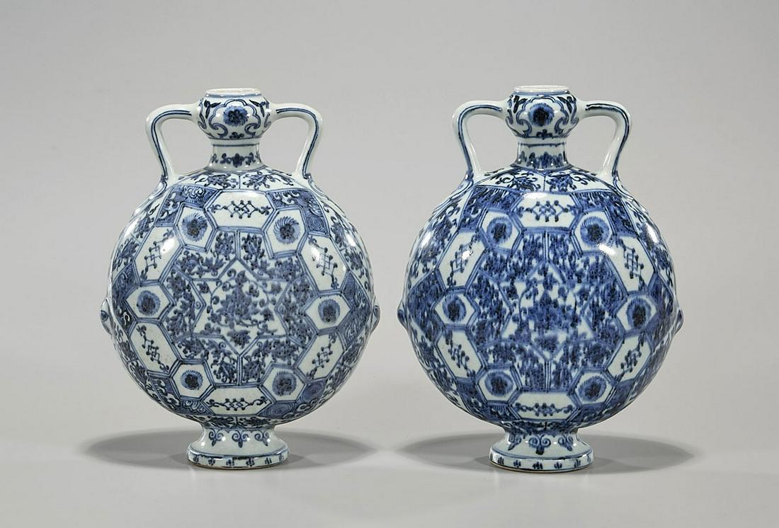 Pair of Chinese Blue & White Porcelain Moonflasks (1 of 3)