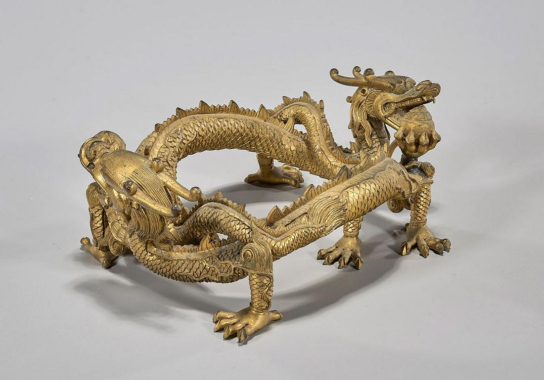 Elaborate & Heavy Chinese Gilt Bronze Dragon-Form Stand (1 of 4)