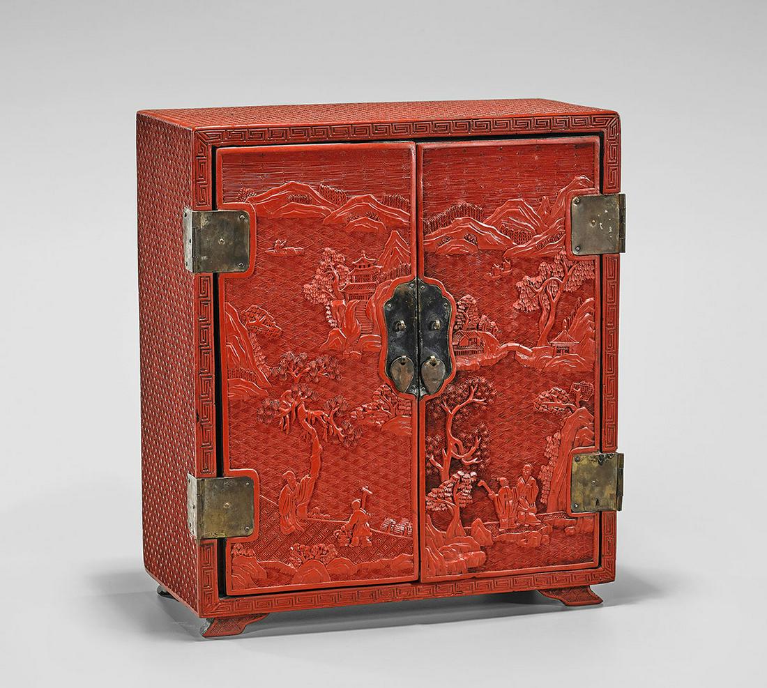 Chinese Red Lacquer Miniature Cabinet (1 of 3)