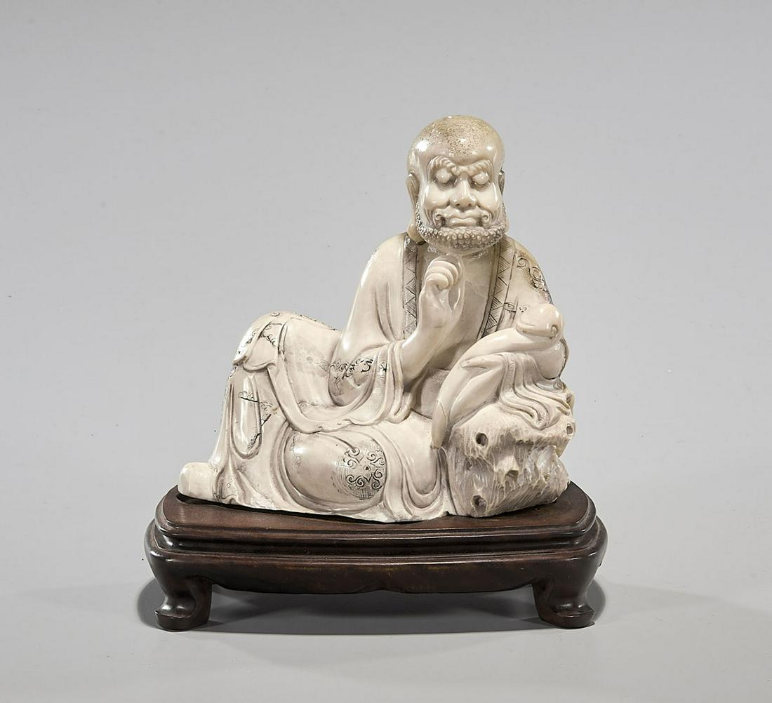 Chinese Carved Soapstone Figure of Lohan (1 of 3)
