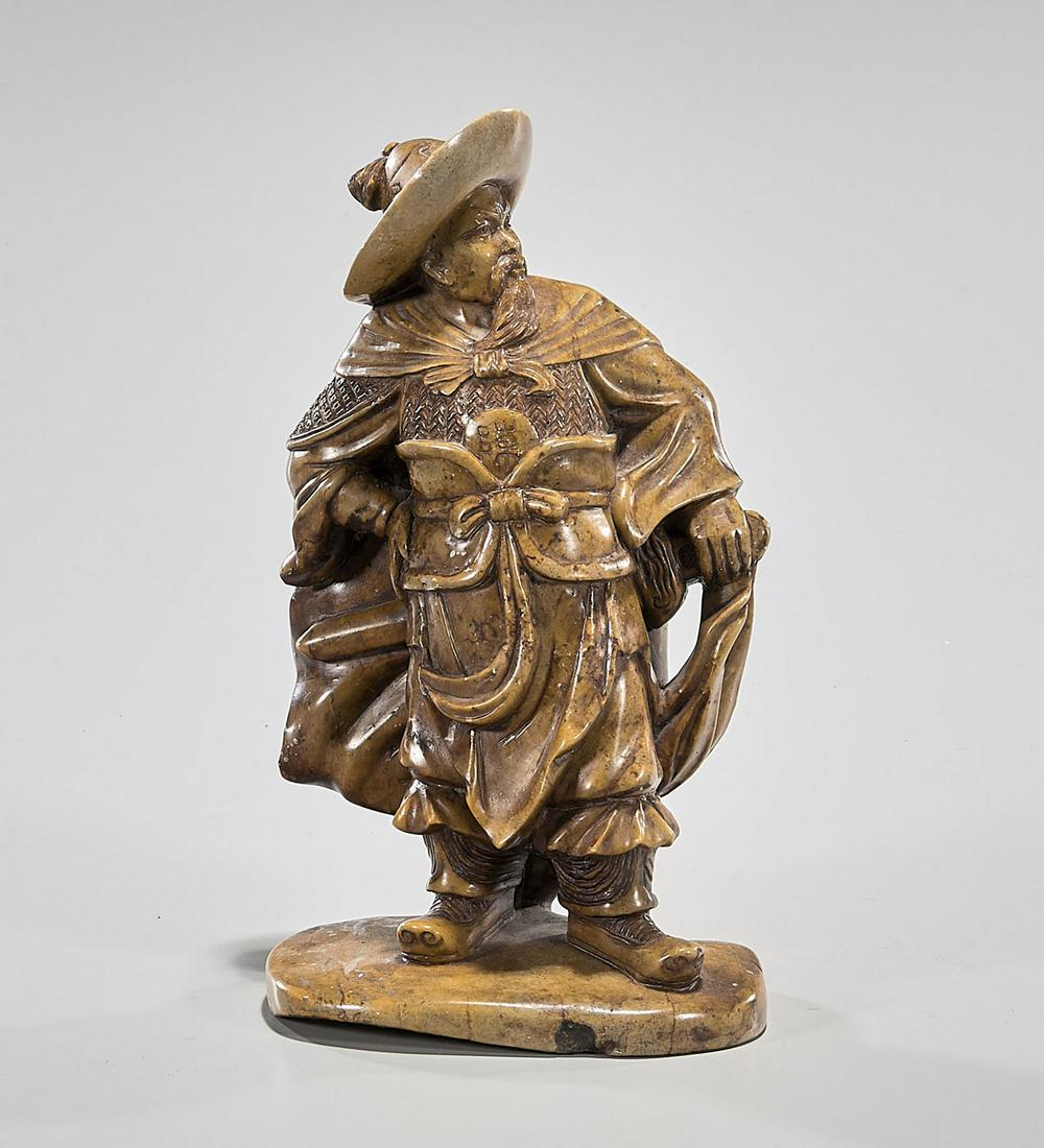 Chinese Carved Soapstone Standing Figure: Chinese carved soapstone standing figure; H:10 "(approx.)