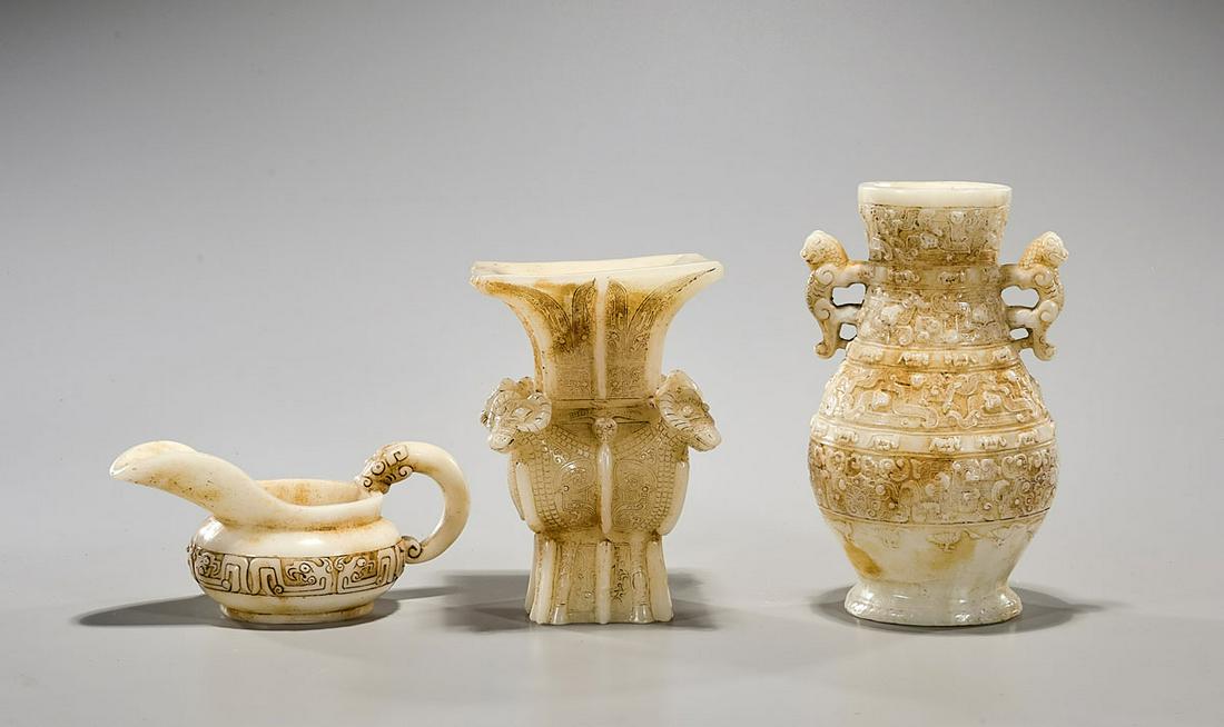 Three Chinese Archaistic Carved Stone Vessels (1 of 3)