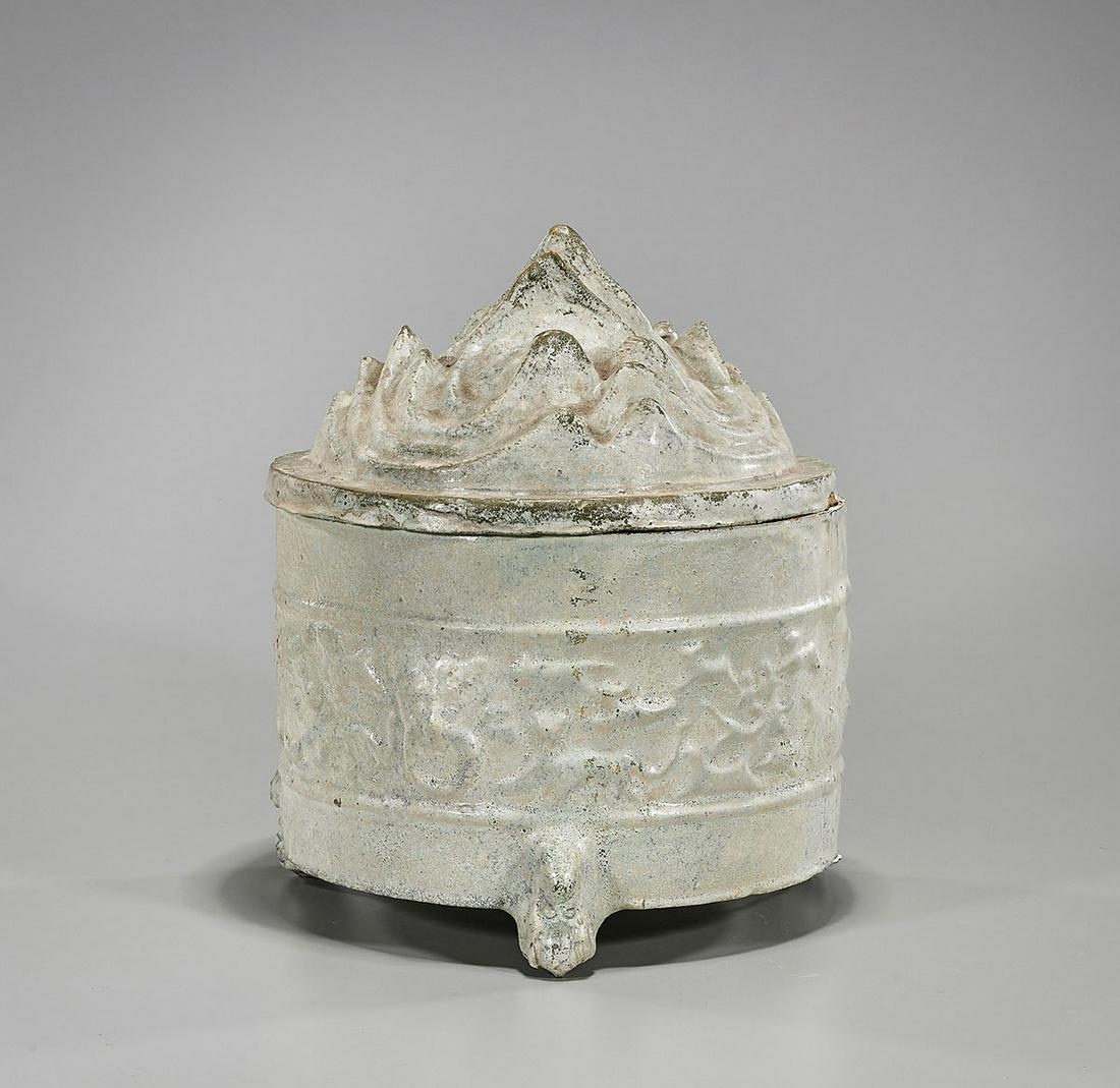 Chinese Han Dynasty Glazed Pottery 'Hill' Jar (1 of 2)