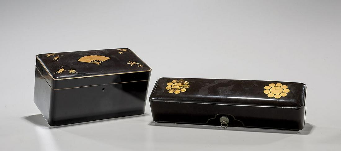 Antique Japanese Lacquer Scroll Box; Together With (1 of 2)