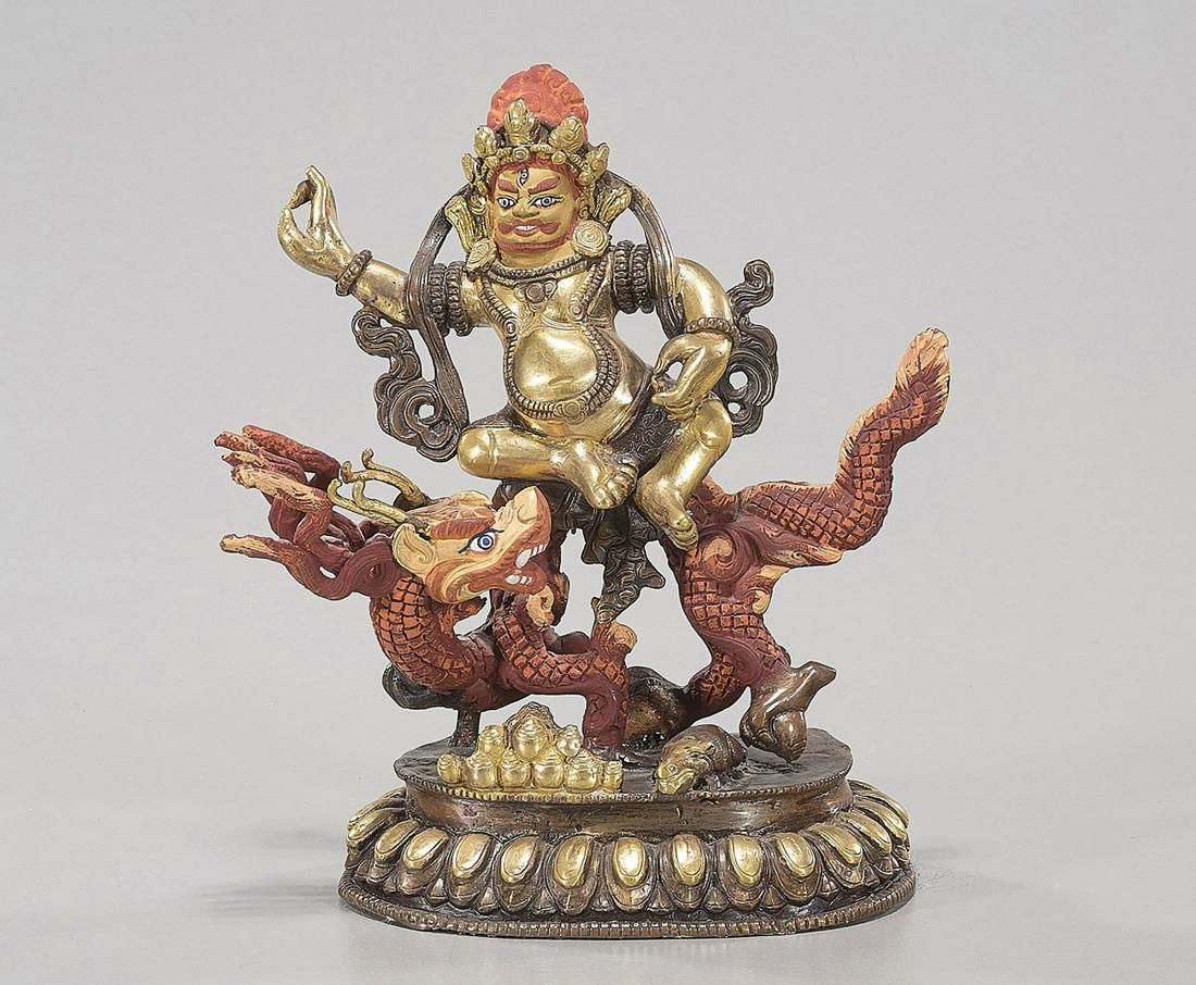 Sino-Tibetan Parcel-Gilt & Polychrome Copper Diety (1 of 5)