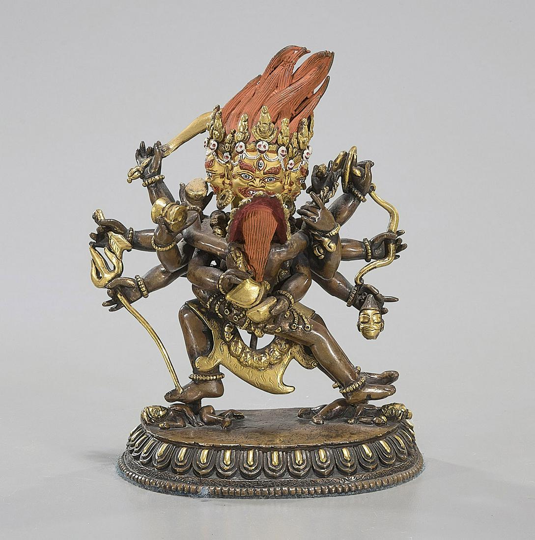 Sino-Tibetan Parcel-Gilt Bronze Deity (1 of 5)