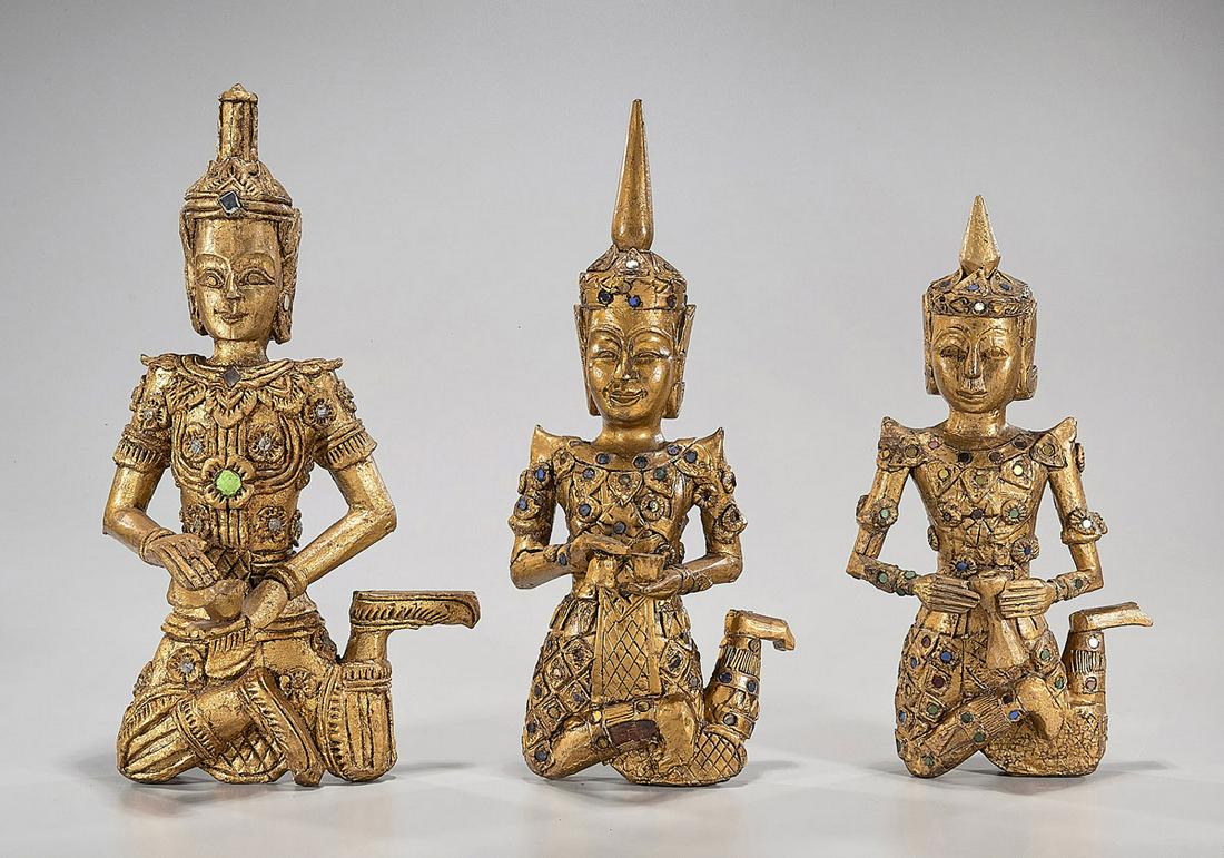 Three Thai Gilt Wood Musicians (1 of 2)