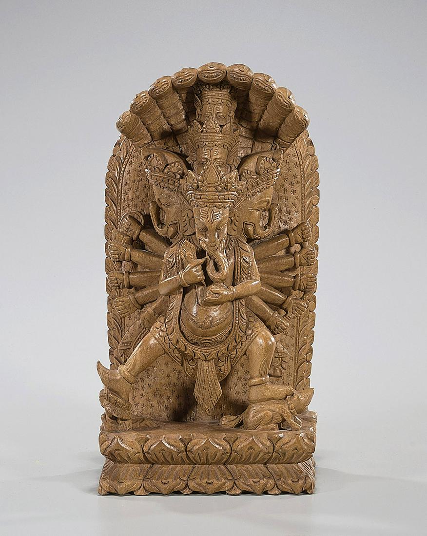 Nepalese Wood Carving of Ganesha: Nepalese wood carving of Ganesha; H: 13"; Due to COVID-19 restrictions, our employees are working remotely. It may not be possible to provide condition reports and additional photos for this lot. Loca