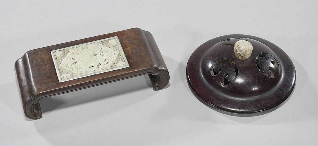 Two Chinese Wood Pieces With Jade Carved Works (1 of 2)