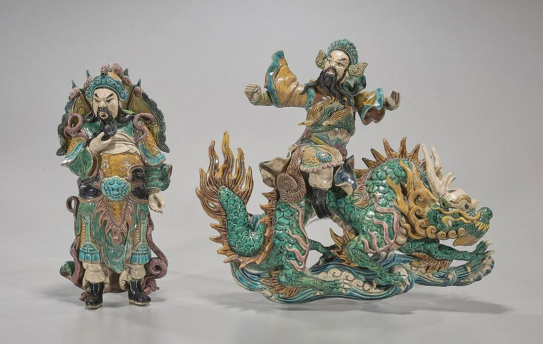 Group of Four Chinese Glazed Ceramic Roof Tiles (1 of 6)