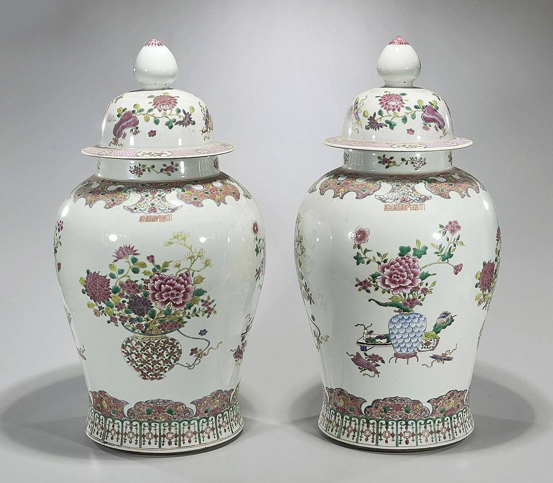 Pair Large Chinese Famille Rose Enameled Porcelain (1 of 4)
