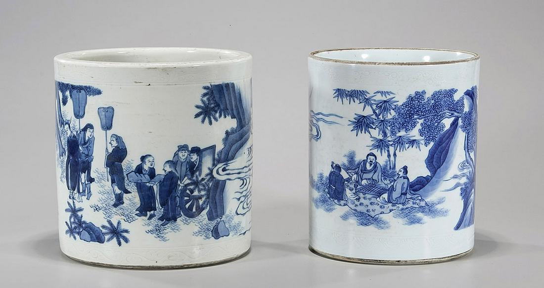 Two Chinese Blue & White Porcelain Brush Washers (1 of 4)