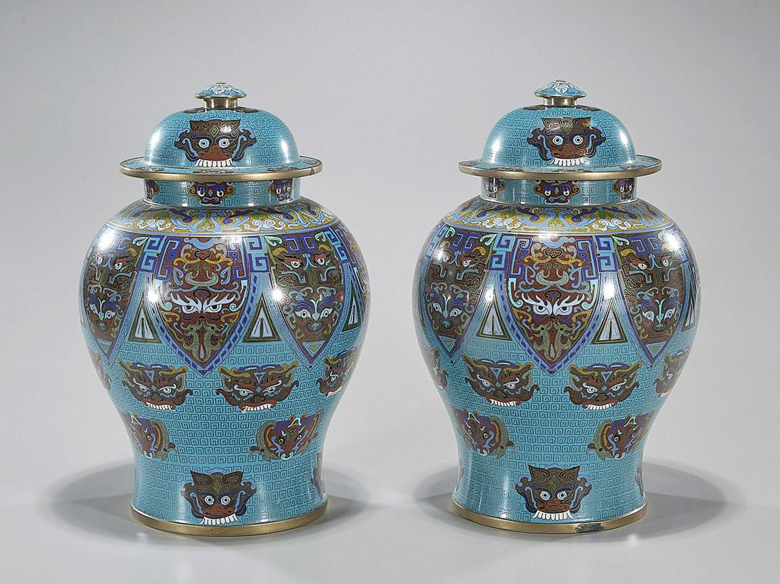 Pair Chinese Cloisonne Enameled Covered Jars (1 of 3)