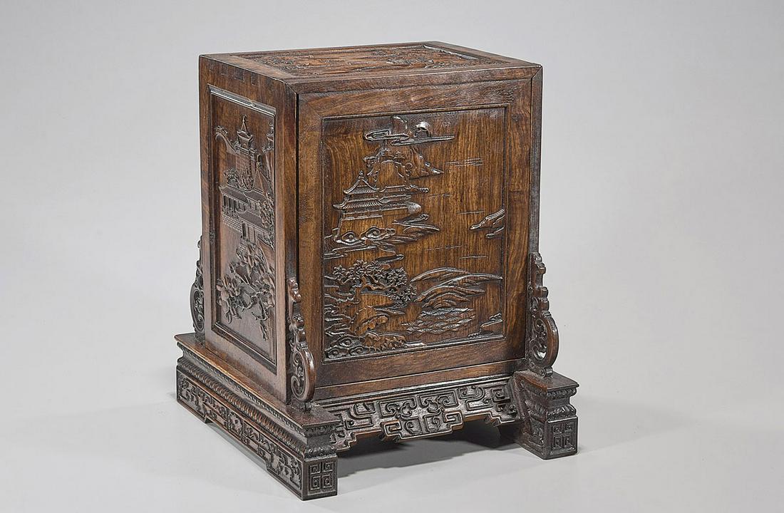 Chinese Carved Wood Miniature Scholar's Cabinet (1 of 4)