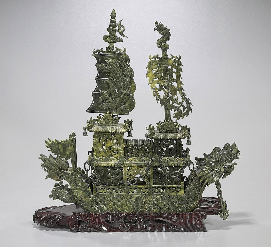 Elaborate Chinese Carved Serpentine Dragon Boat (1 of 4)