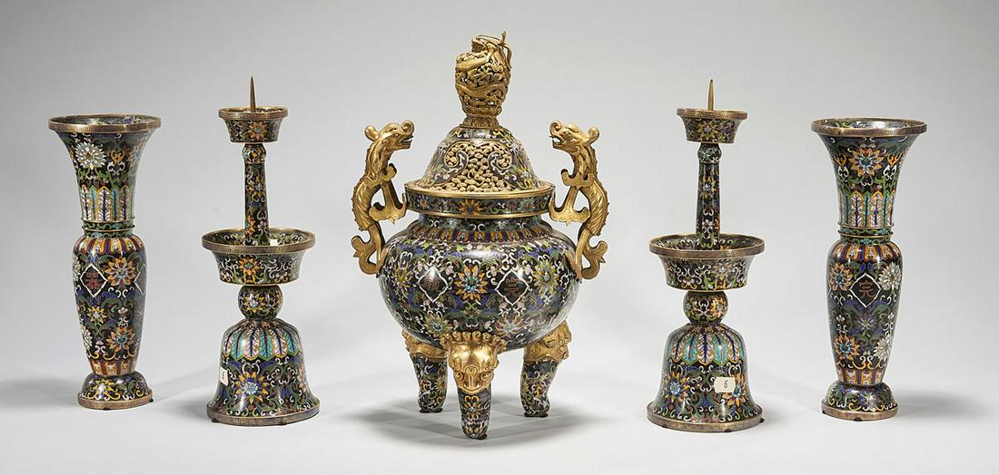 Group of Five Chinese Cloisonne Garniture Set (1 of 3)