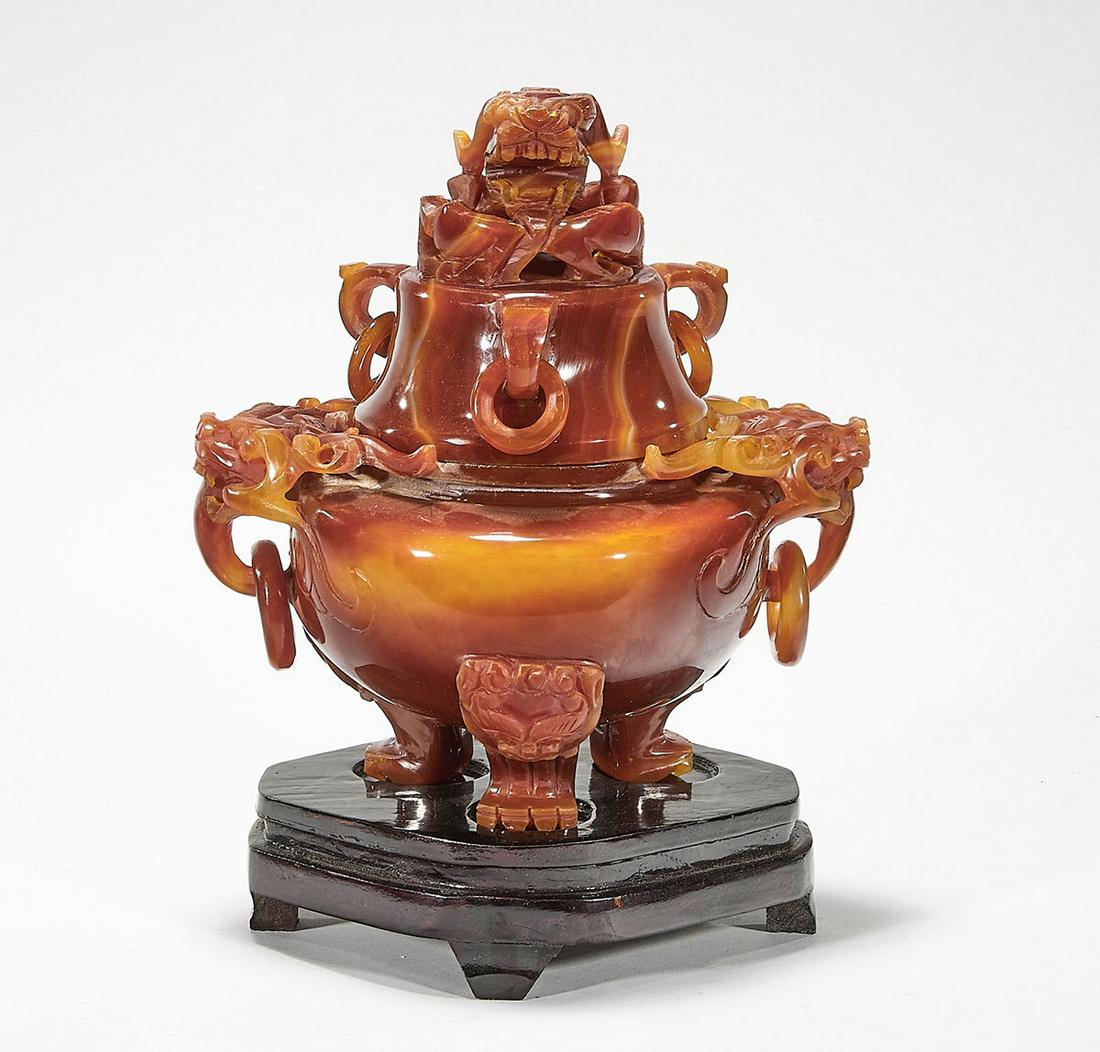 Chinese Agate Tripod Covered Censer (1 of 4)