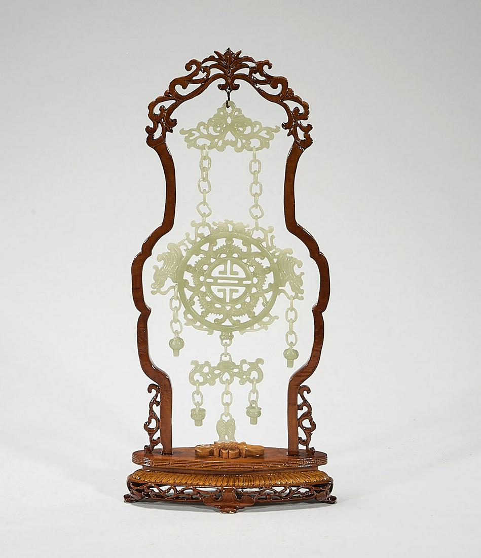 Chinese Hanging Carved Jade Decorated Medallion (1 of 4)