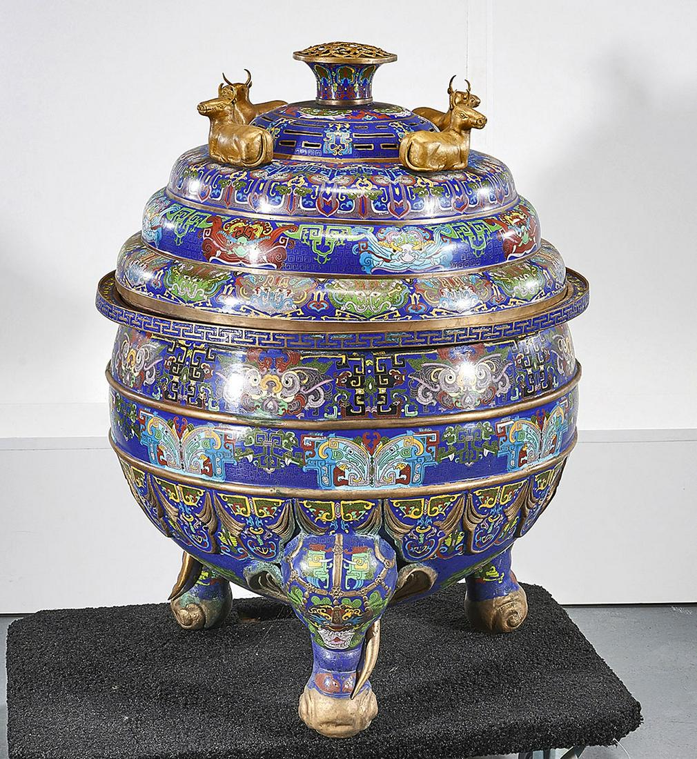 Large Chinese Cloisonne Tripod Covered Censer (1 of 4)
