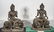 Pair Chinese Metal Buddhist Figures Seated on Animals