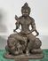 Pair Chinese Metal Buddhist Figures Seated on Animals - 2