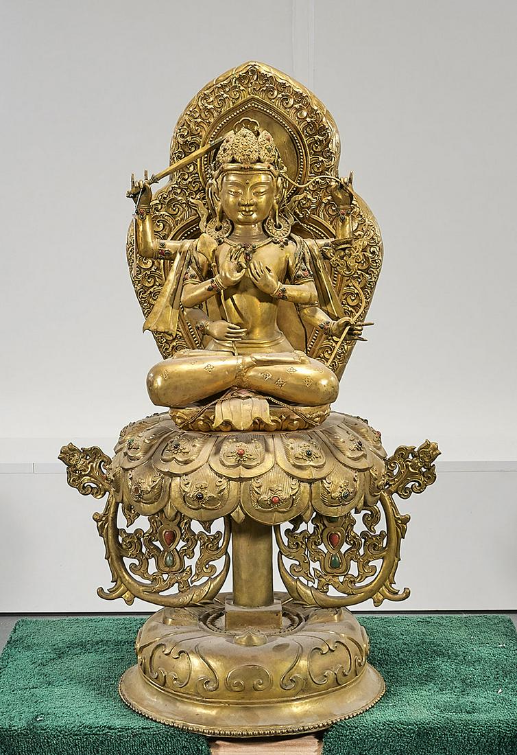 Southeast Asian Gilt Metal Seated Multi-Armed Deity (1 of 6)
