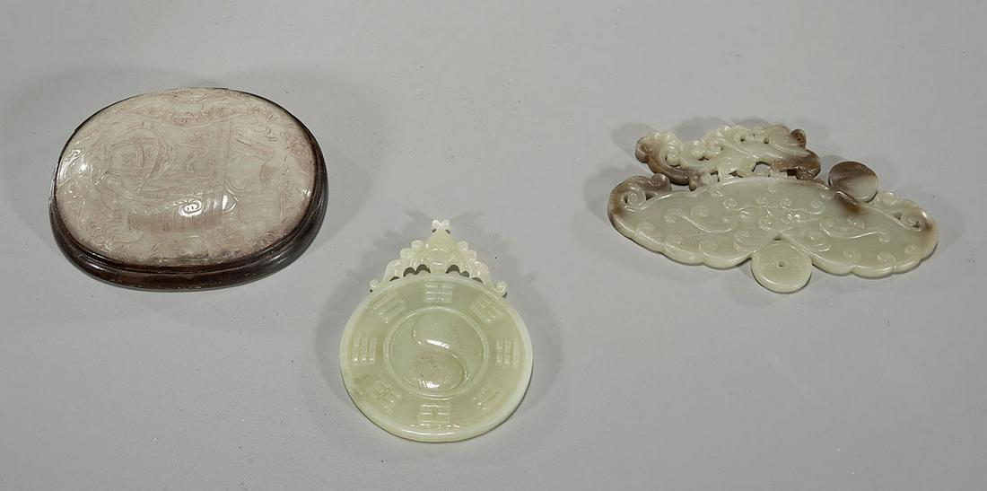 Group of Three Chinese Carved Jade Plaques (1 of 5)
