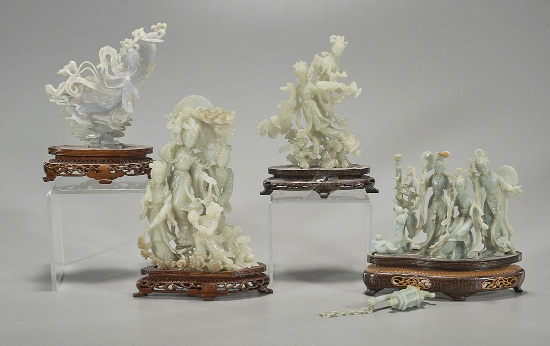 Group of Four Chinese Carved Jade Figural Groups (1 of 8)