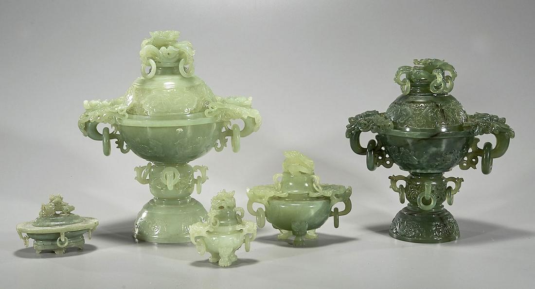 Group of Five Chinese Hardstone Covered Censers (1 of 9)