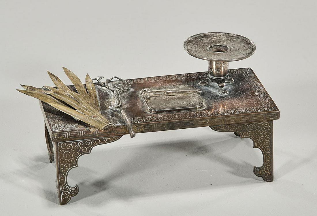 Japanese Mixed Metal Flower Arranging Table and Items (1 of 3)