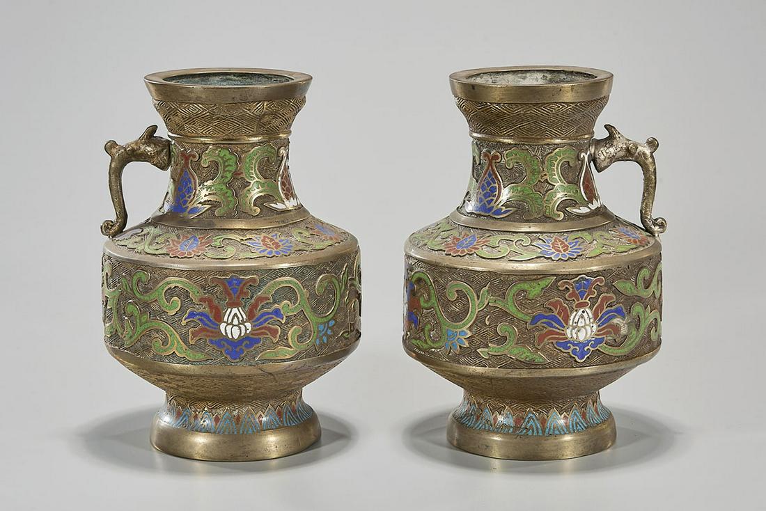Pair Asian Cloisonne Brass Vases (1 of 3)