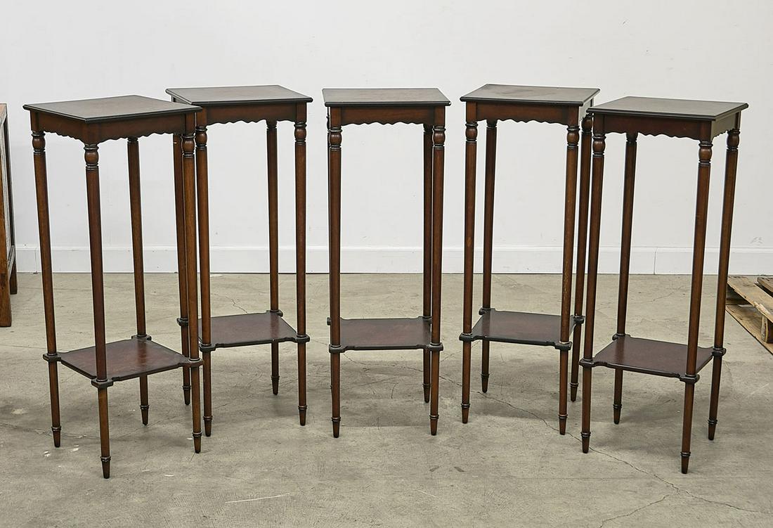 Five Contemporary Wood Plant Stands: Five plant stands/tables by Bombay Company; 35 1/2" x 12" x 12" (each, approx.)