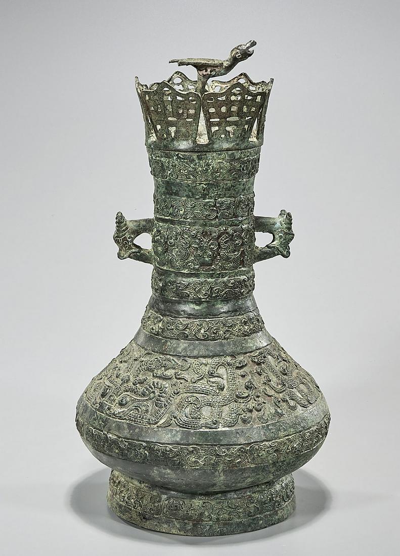 Chinese Elaborate Bronze Archaistic Covered Vase (1 of 4)