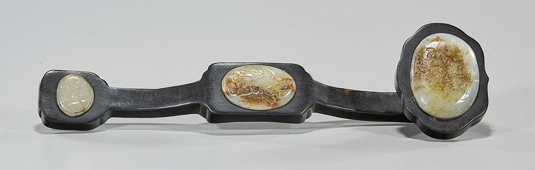 Chinese Jade-Inset Wood Ruyi Scepter (1 of 5)