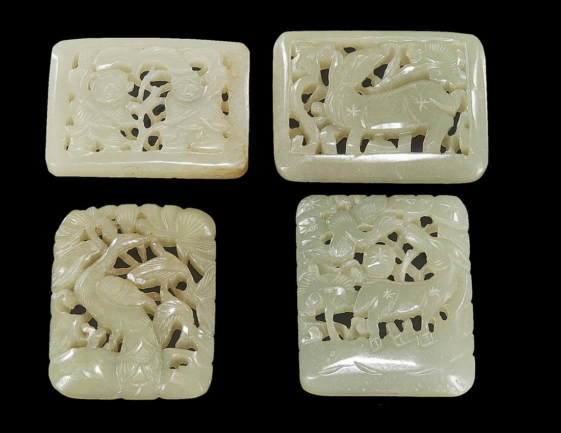 Group of Four Carved Chinese Celadon Jade Plaques (1 of 2)