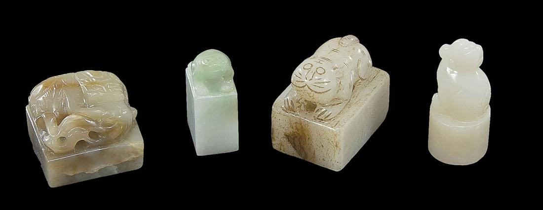 Group of Four Chinese Jade and Jadeite Caved Seals (1 of 3)