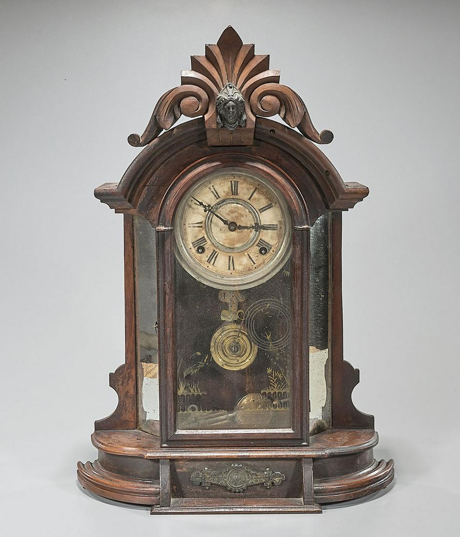 Antique Carved Walnut Shelf clock (1 of 2)