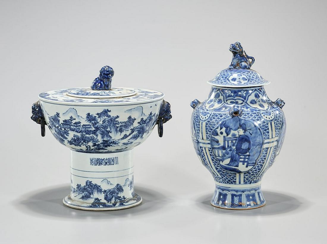 Two Chinese Blue and White Porcelain Covered Vessels (1 of 7)