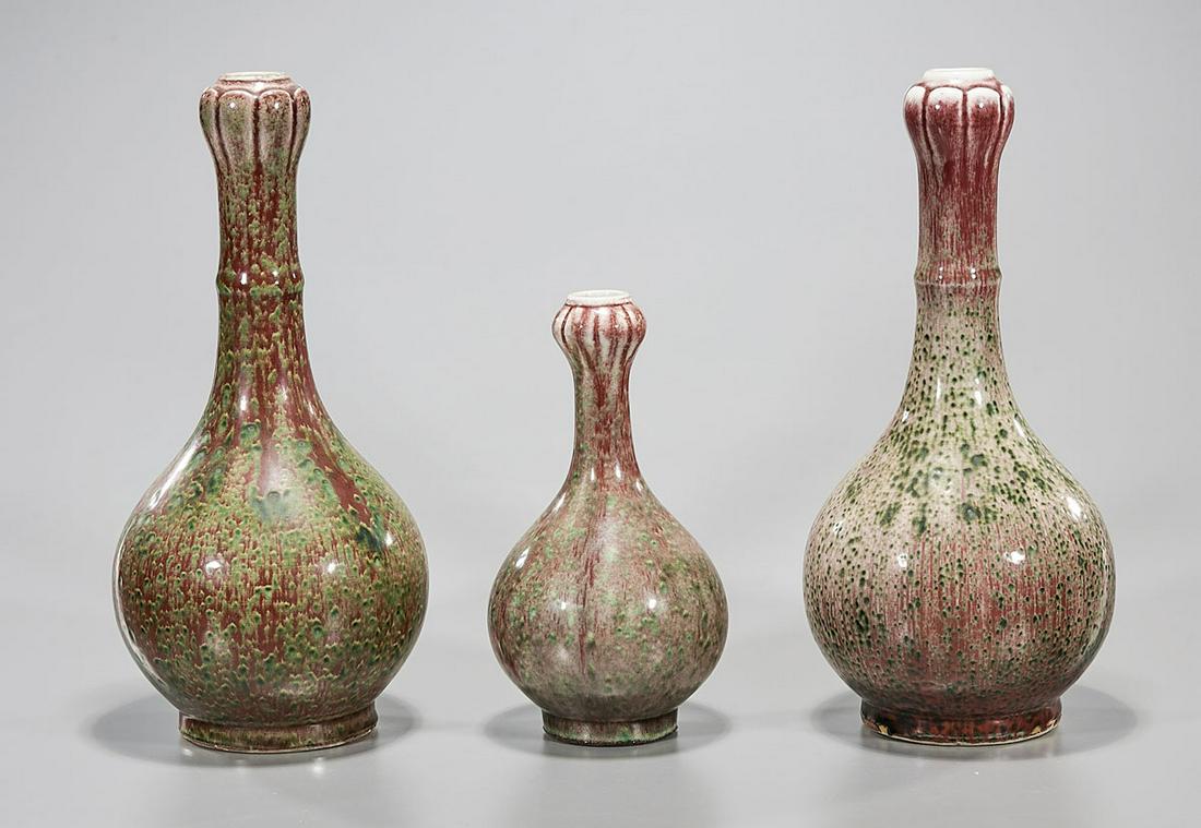 Three Chinese Porcelain Peach Bloom Glazed Vases (1 of 5)