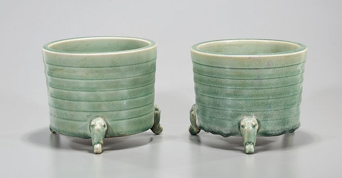Pair Chinese Celadon Glazed Censers (1 of 4)