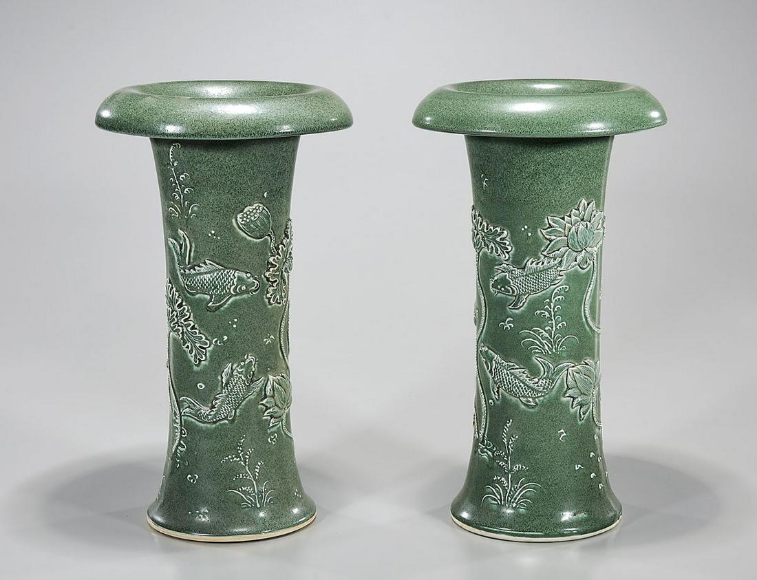 Pair Chinese Green Glazed Porcelain Vases (1 of 6)