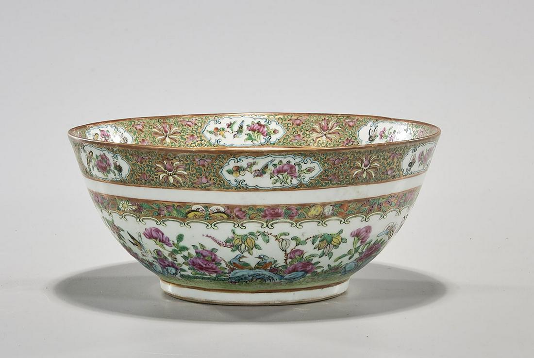Antique Chinese Rose Medallion Porcelain Bowl: Antique Chinese rose medallion porcelain bowl; circa 1900; D: 10 1/4"(Approx.) Condition: general wear, frits, pits
