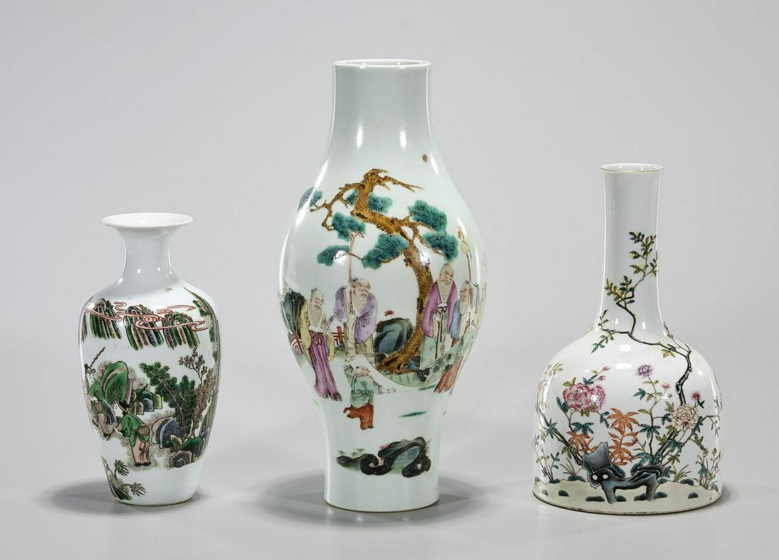 Group of Three Chinese Enameled Porcelain Vases (1 of 9)